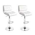 Set of 2 Preston Gas Lift Leather Bar Stools - White & Chrome