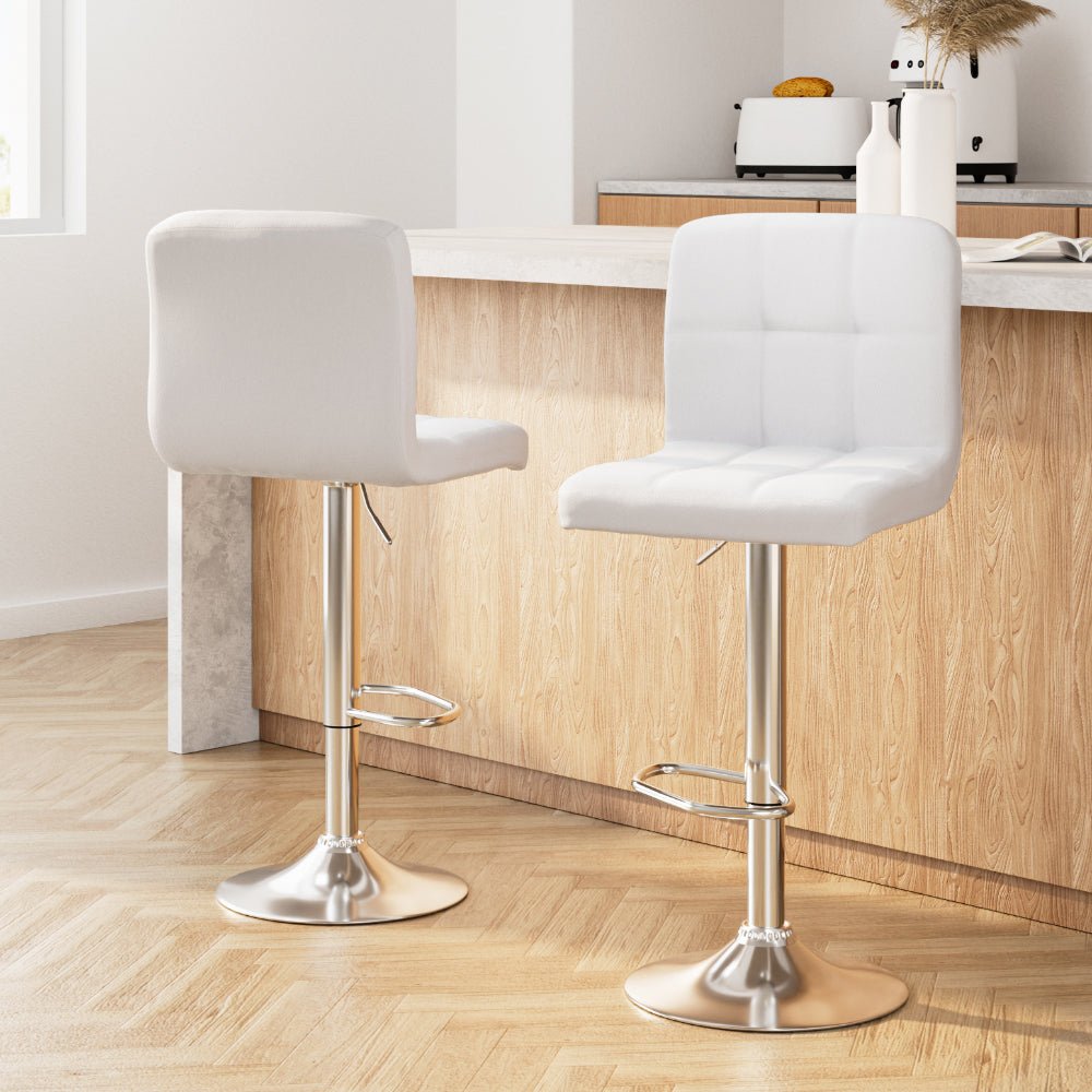 2 x PU Leather Gas Lift Bar Stools - White - Rivercity House & Home Co. (ABN 18 642 972 209) - Affordable Modern Furniture Australia