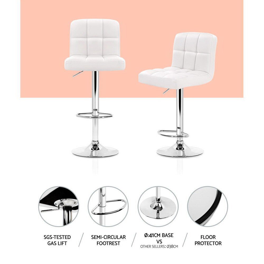 2 x PU Leather Gas Lift Bar Stools - White - Rivercity House & Home Co. (ABN 18 642 972 209) - Affordable Modern Furniture Australia