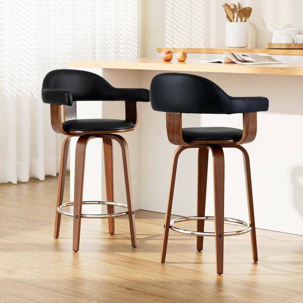 2 x PU Leather Wooden Swivel Bar Stools