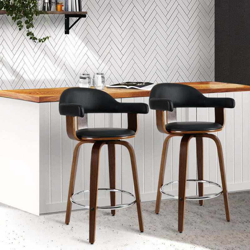 2 x PU Leather Wooden Swivel Bar Stools - Rivercity House & Home Co. (ABN 18 642 972 209) - Affordable Modern Furniture Australia