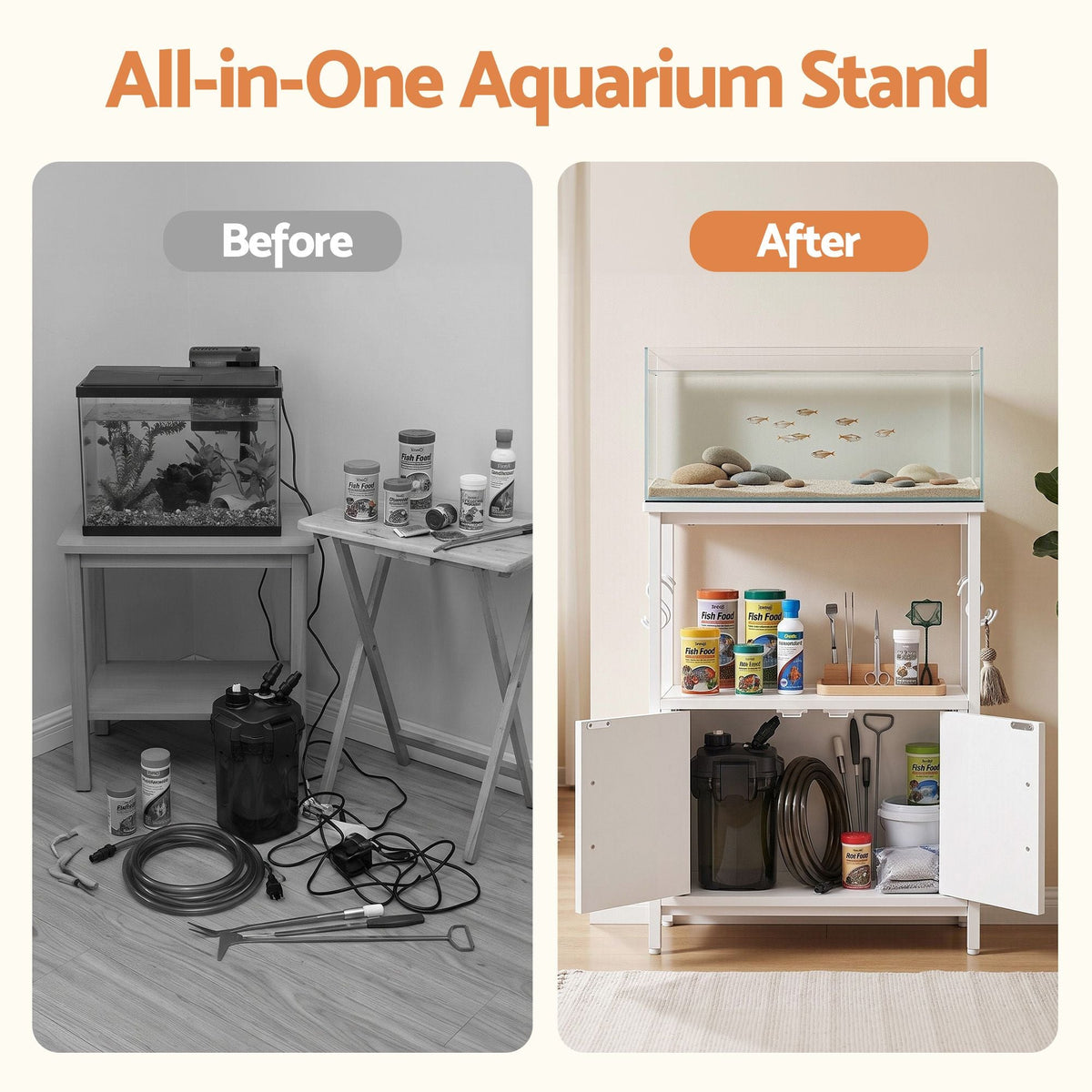 20 Gallon 3-Tier Aquarium Stand with Storage Cabinet and Open Shelf - White - Furniture > Living Room > Bookcases & Shelves - Rivercity House & Home Co. (ABN 18 642 972 209) - Affordable Modern Furniture Australia