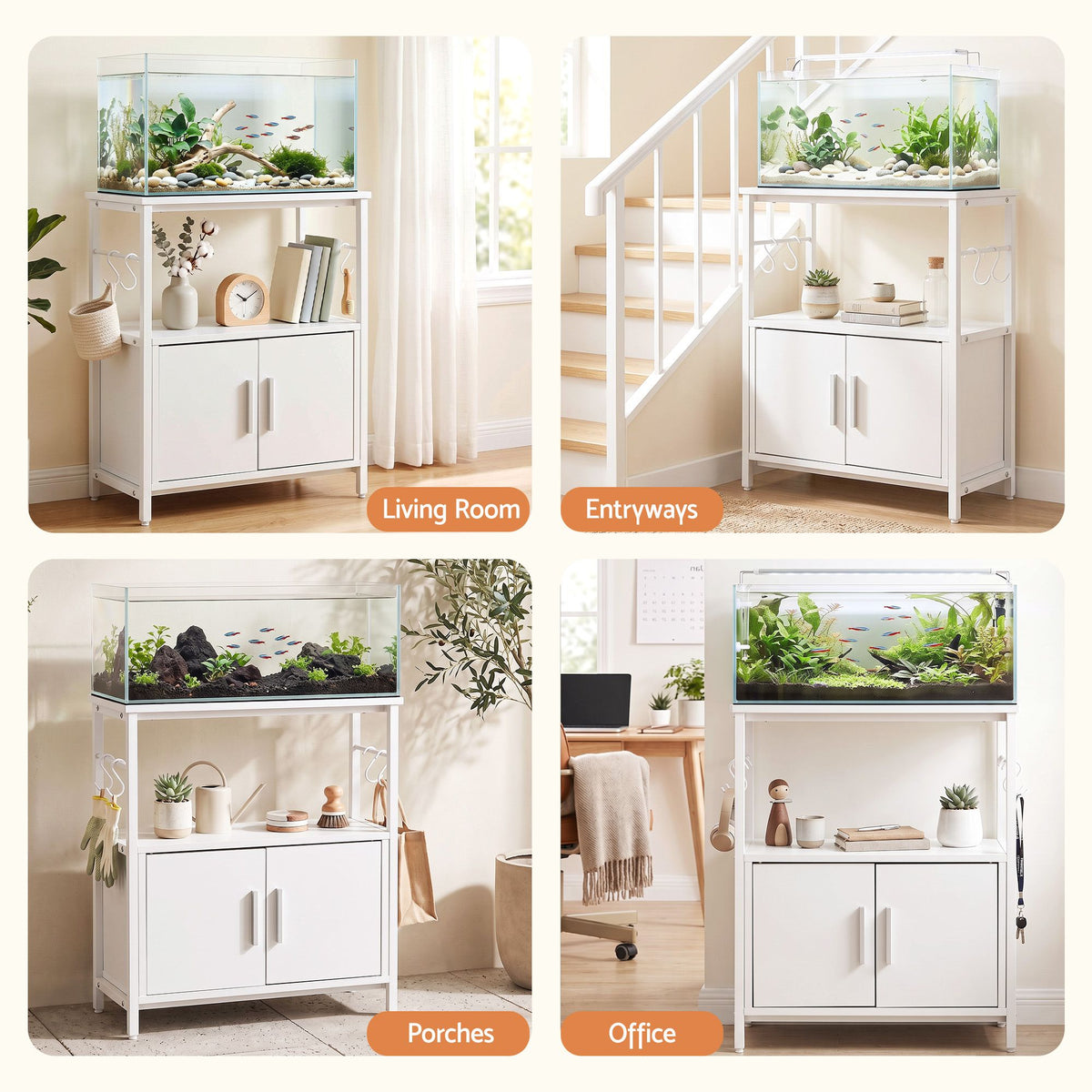 20 Gallon 3-Tier Aquarium Stand with Storage Cabinet and Open Shelf - White - Furniture > Living Room > Bookcases & Shelves - Rivercity House & Home Co. (ABN 18 642 972 209) - Affordable Modern Furniture Australia