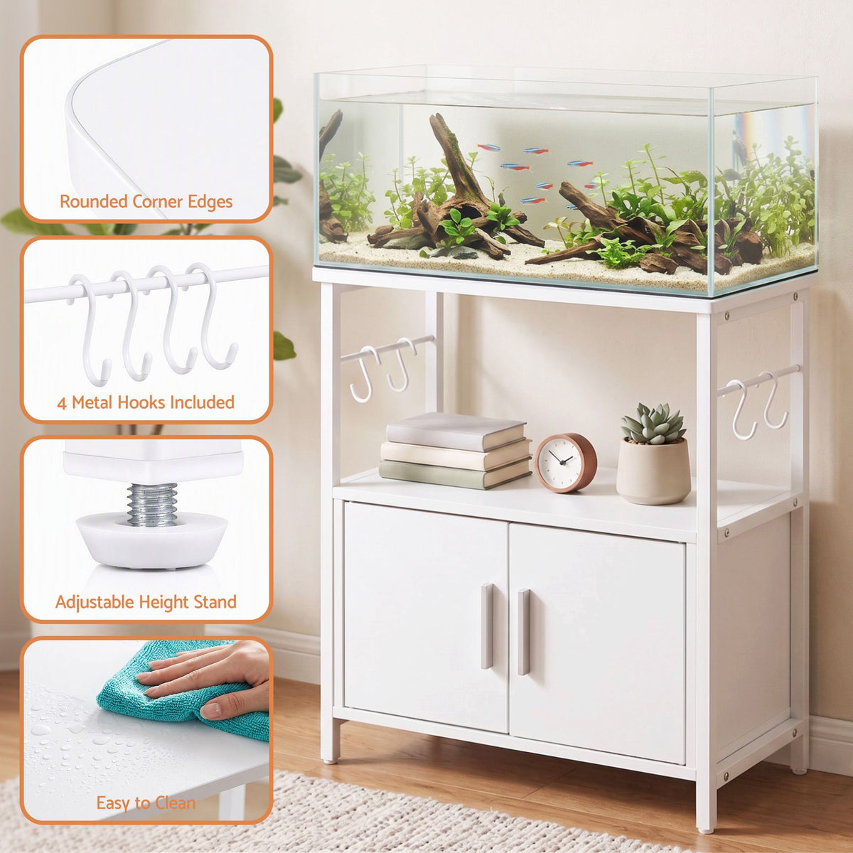 20 Gallon 3-Tier Aquarium Stand with Storage Cabinet and Open Shelf - White - Furniture > Living Room > Bookcases & Shelves - Rivercity House & Home Co. (ABN 18 642 972 209) - Affordable Modern Furniture Australia
