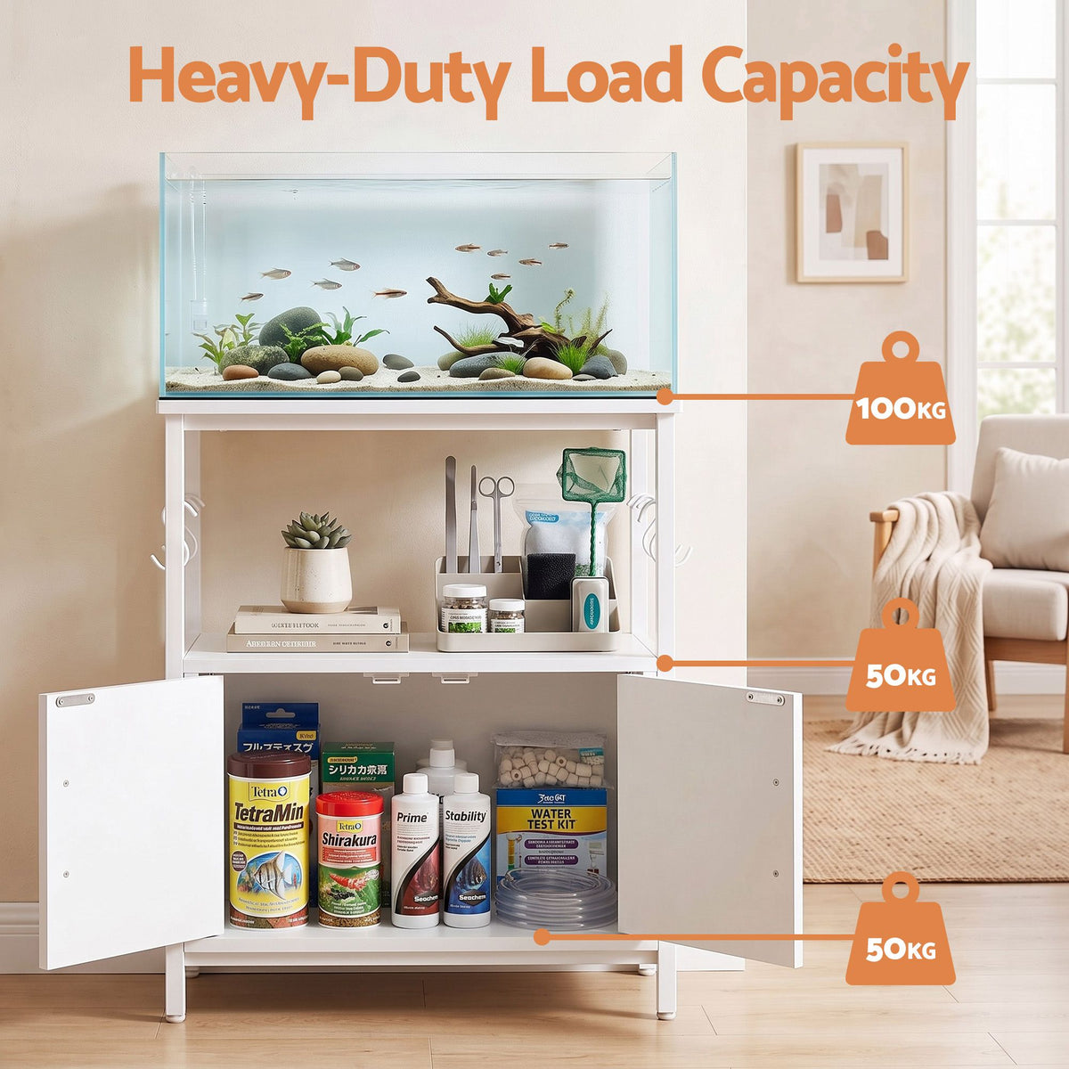20 Gallon 3-Tier Aquarium Stand with Storage Cabinet and Open Shelf - White - Furniture > Living Room > Bookcases & Shelves - Rivercity House & Home Co. (ABN 18 642 972 209) - Affordable Modern Furniture Australia