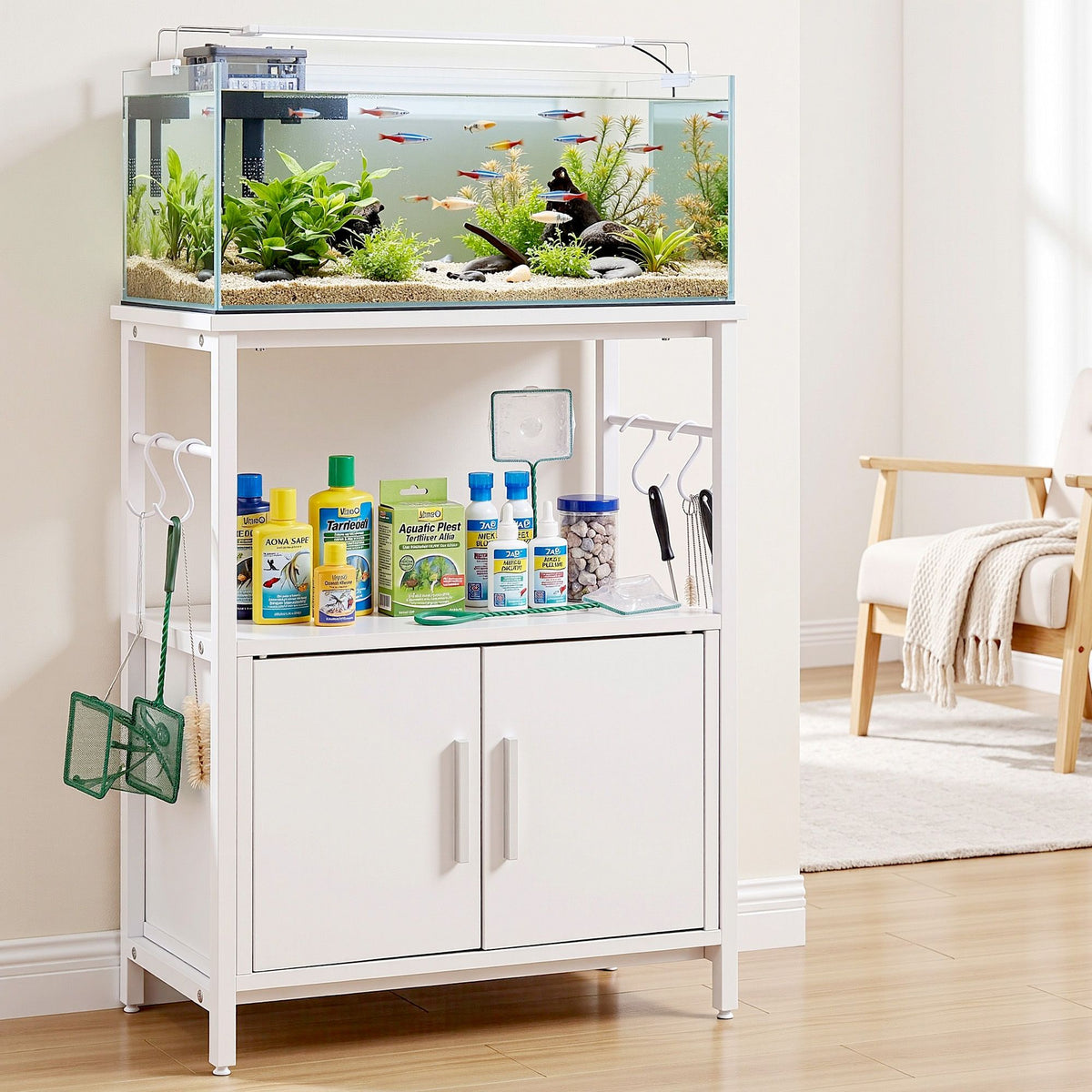 20 Gallon 3-Tier Aquarium Stand with Storage Cabinet and Open Shelf - White - Furniture > Living Room > Bookcases & Shelves - Rivercity House & Home Co. (ABN 18 642 972 209) - Affordable Modern Furniture Australia