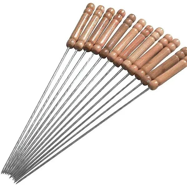 20 Pack Stainless Steel BBQ Skewers with Wooden Handles 30 cm Twisted Non-Slip Design for Grilling and Outdoor Cooking - Silver - Home & Garden > BBQ > BBQ Tools - Rivercity House & Home Co. (ABN 18 642 972 209) - Affordable Modern Furniture Australia