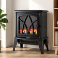 2000W Freestanding Electric Fireplace Heater with 3D Flame Effect - Black