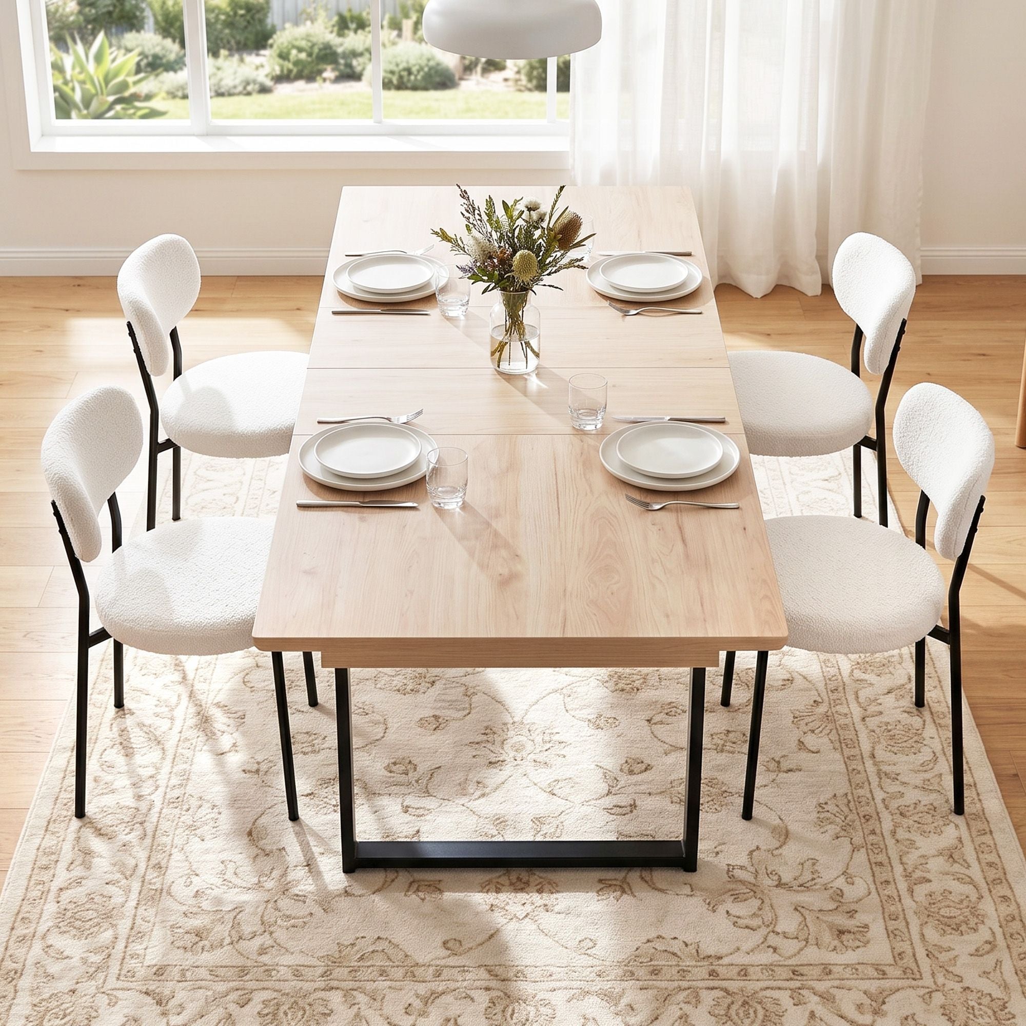 200cm Extendable Dining Table Set with 4x Dining Chairs Sherpa White - Furniture > Dining > Dining Set - Rivercity House & Home Co. (ABN 18 642 972 209) - Affordable Modern Furniture Australia