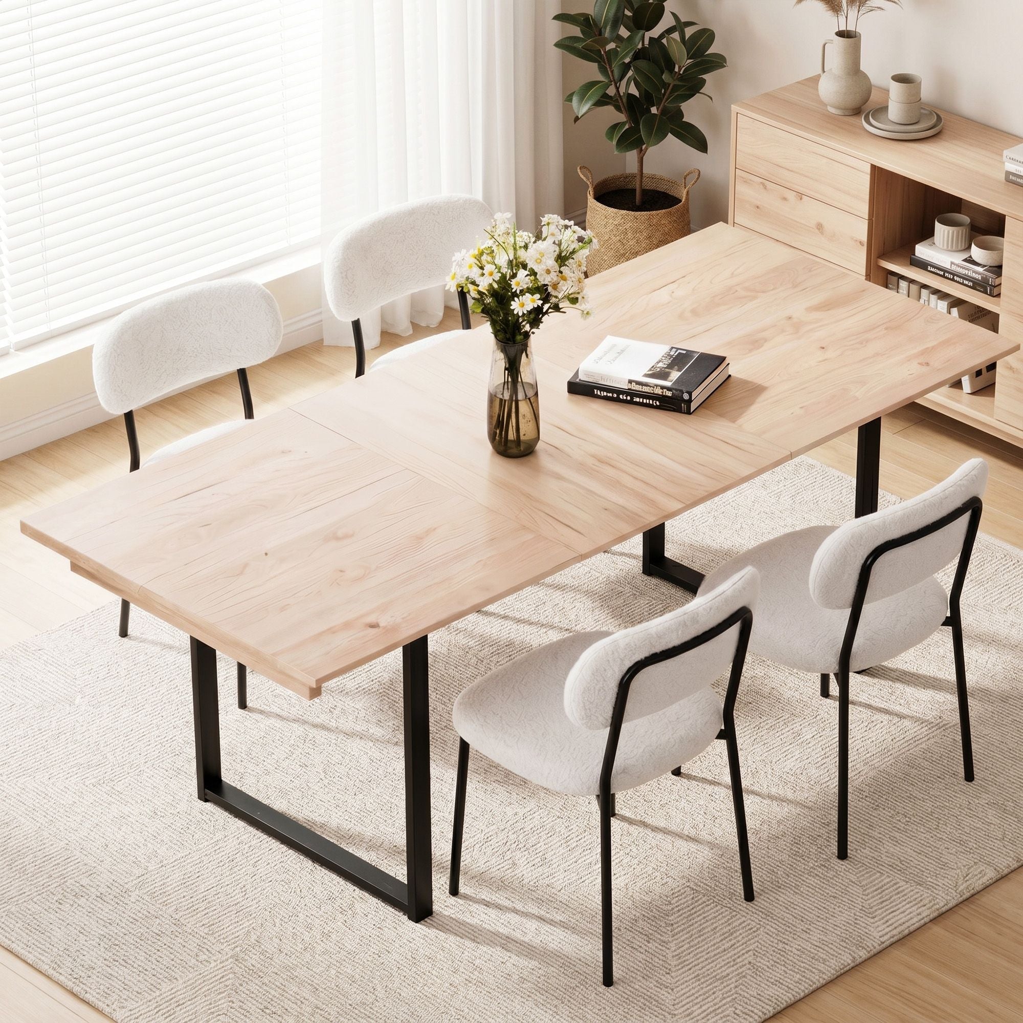200cm Extendable Dining Table Set with 4x Dining Chairs Sherpa White - Furniture > Dining > Dining Set - Rivercity House & Home Co. (ABN 18 642 972 209) - Affordable Modern Furniture Australia