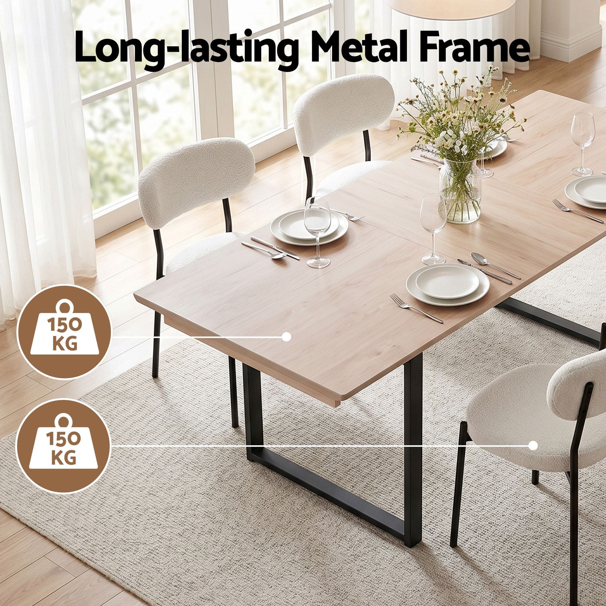 200cm Extendable Dining Table Set with 4x Dining Chairs Sherpa White - Furniture > Dining > Dining Set - Rivercity House & Home Co. (ABN 18 642 972 209) - Affordable Modern Furniture Australia