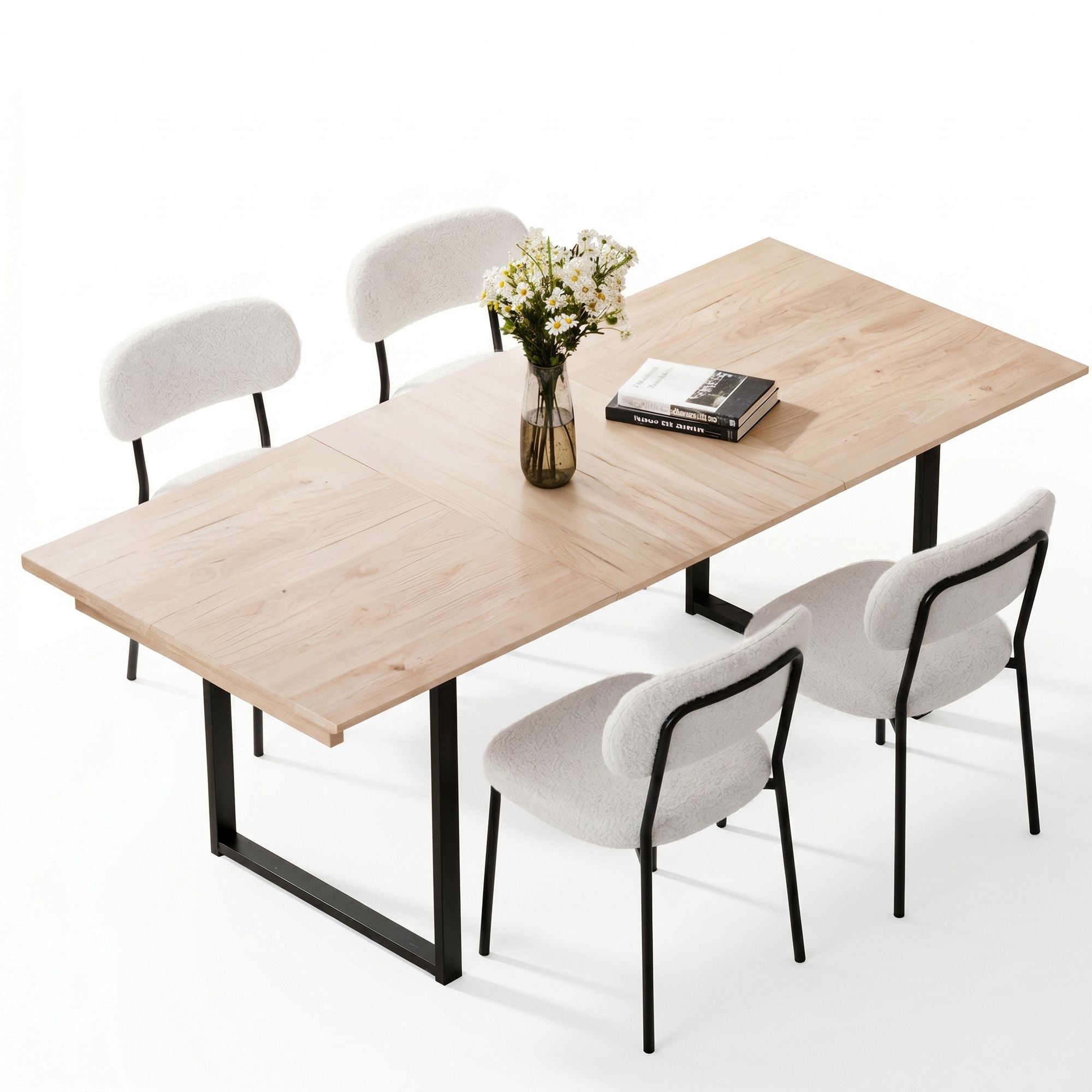 200cm Extendable Dining Table Set with 4x Dining Chairs Sherpa White - Furniture > Dining > Dining Set - Rivercity House & Home Co. (ABN 18 642 972 209) - Affordable Modern Furniture Australia