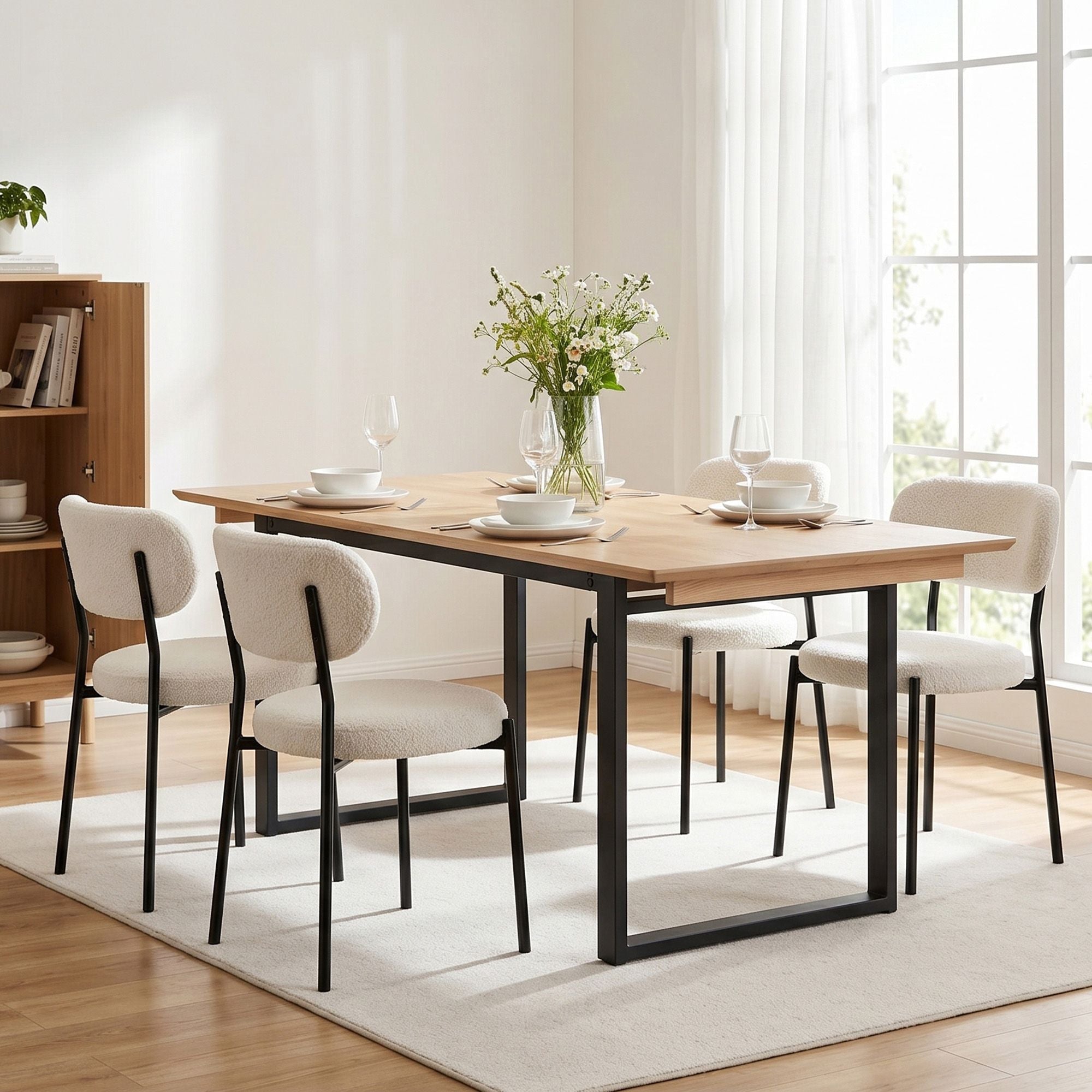 200cm Extendable Dining Table Set with 4x Dining Chairs Sherpa White - Furniture > Dining > Dining Set - Rivercity House & Home Co. (ABN 18 642 972 209) - Affordable Modern Furniture Australia