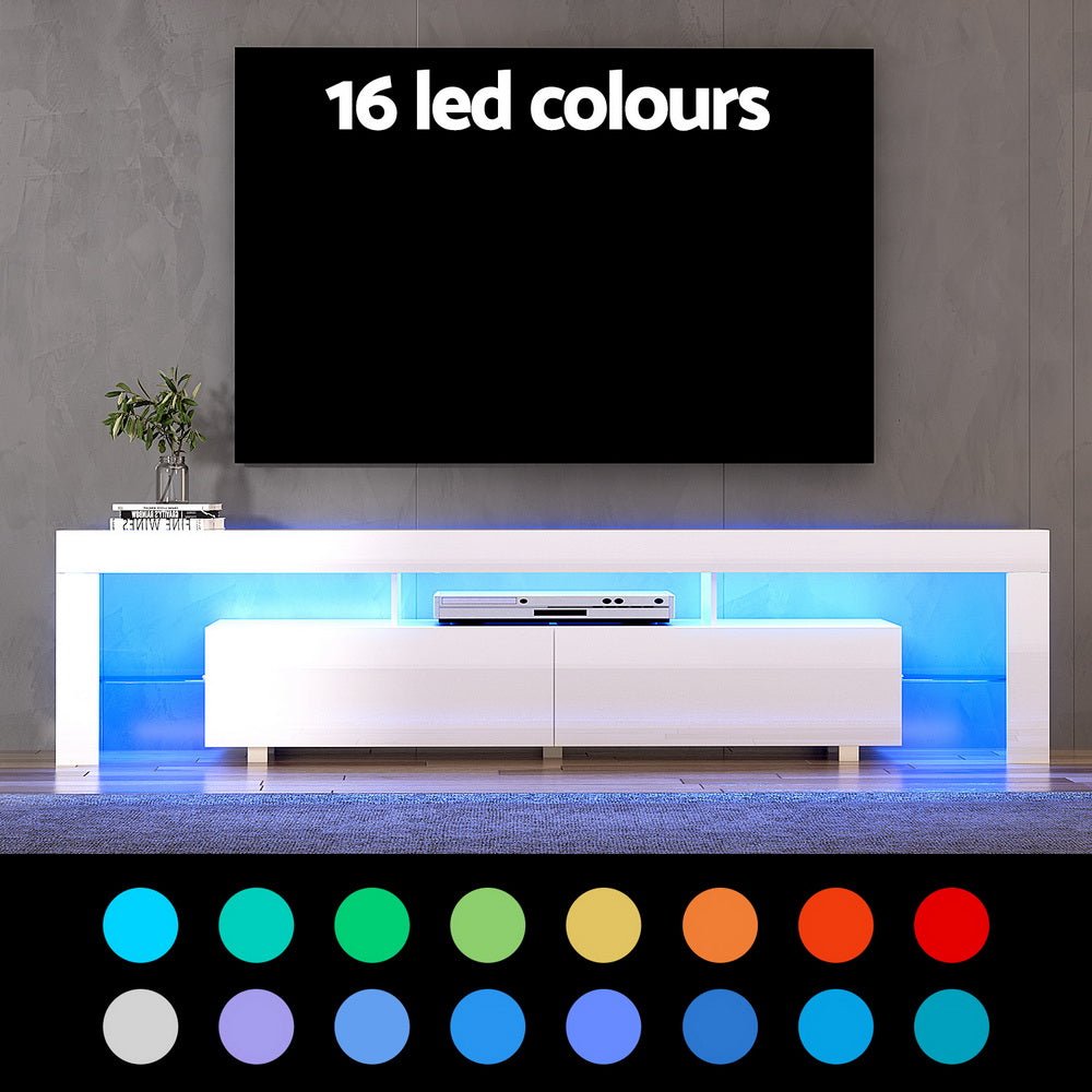 200CM LED Entertainment Unit in White Gloss - Furniture - Rivercity House & Home Co. (ABN 18 642 972 209) - Affordable Modern Furniture Australia