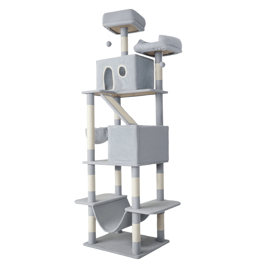 206cm Multi - Level Cat Tree Scratching Post with Climbing - Silver Grey - Rivercity House & Home Co. (ABN 18 642 972 209) - Affordable Modern Furniture Australia