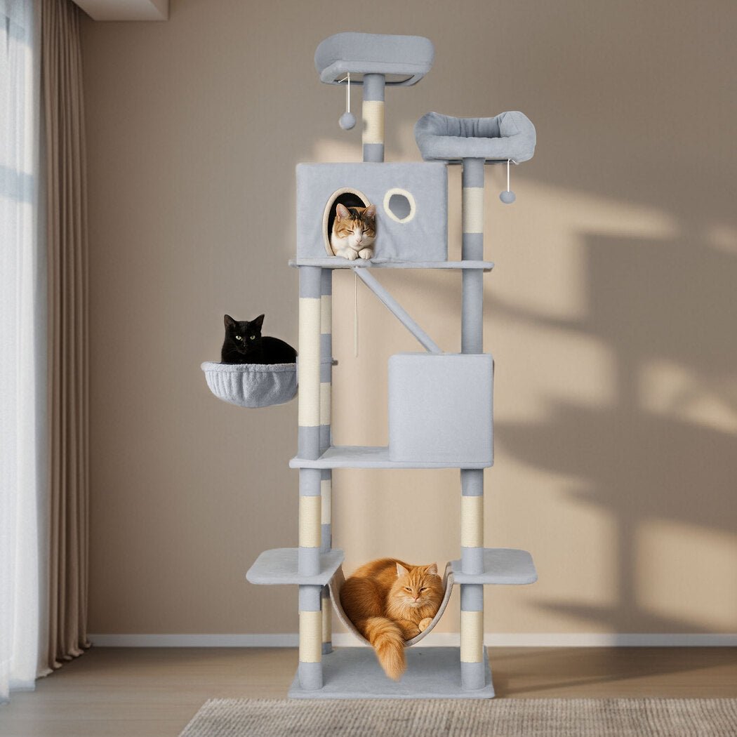 206cm Multi - Level Cat Tree Scratching Post with Climbing - Silver Grey - Rivercity House & Home Co. (ABN 18 642 972 209) - Affordable Modern Furniture Australia