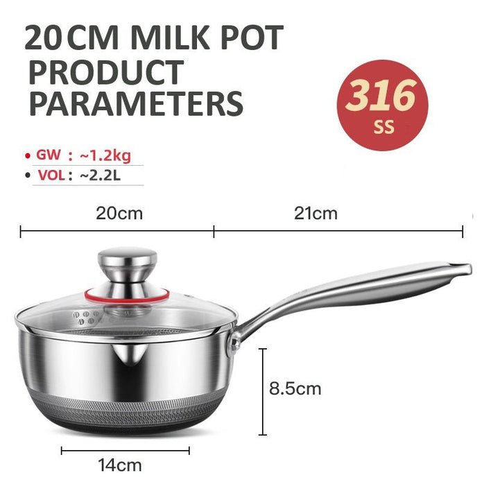 20cm 316L Stainless Steel Saucepan Compound Steel Honeycomb Nonstick Sauce Pan with Glass Lid 2.2L Pot Stay - Cool Handle Multipurpose Milk Saucepan, Induction Capable and Gas Stove - Home & Garden > Kitchenware > Skillets & Frying Pans - Rivercity House & Home Co. (ABN 18 642 972 209) - Affordable Modern Furniture Australia