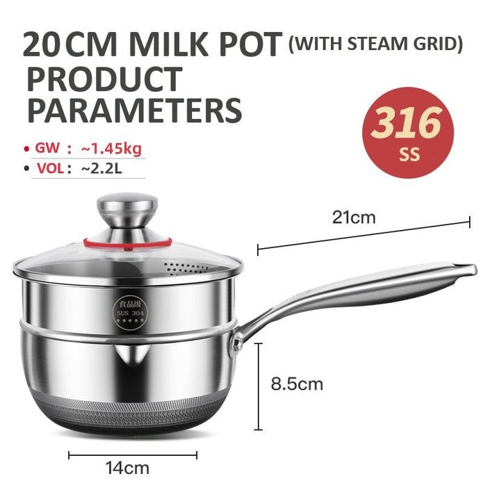 20cm 316L Stainless Steel Saucepan Compound Steel Honeycomb Nonstick Sauce Pan with Glass Lid 2.2L Pot Stay - Cool Handle Multipurpose Milk Saucepan, Induction Capable and Gas Stove - Home & Garden > Kitchenware > Skillets & Frying Pans - Rivercity House & Home Co. (ABN 18 642 972 209) - Affordable Modern Furniture Australia