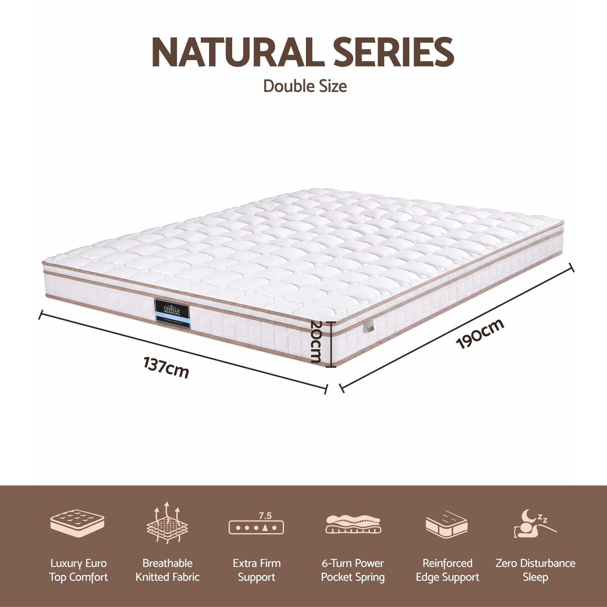 20cm Firm Double Mattress Pocket Spring for Bedroom or Guest Room - White - Furniture > Mattresses > Double Mattress - Rivercity House & Home Co. (ABN 18 642 972 209) - Affordable Modern Furniture Australia