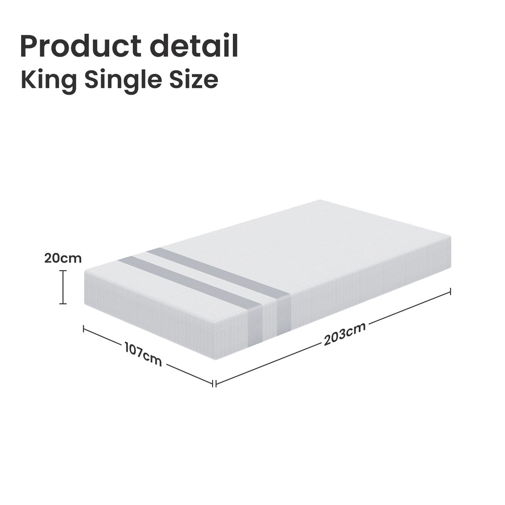 20cm King Single Reversible Gel Memory Foam Mattress Medium Soft & Firm - Furniture > Mattresses > King Single Mattress - Rivercity House & Home Co. (ABN 18 642 972 209) - Affordable Modern Furniture Australia