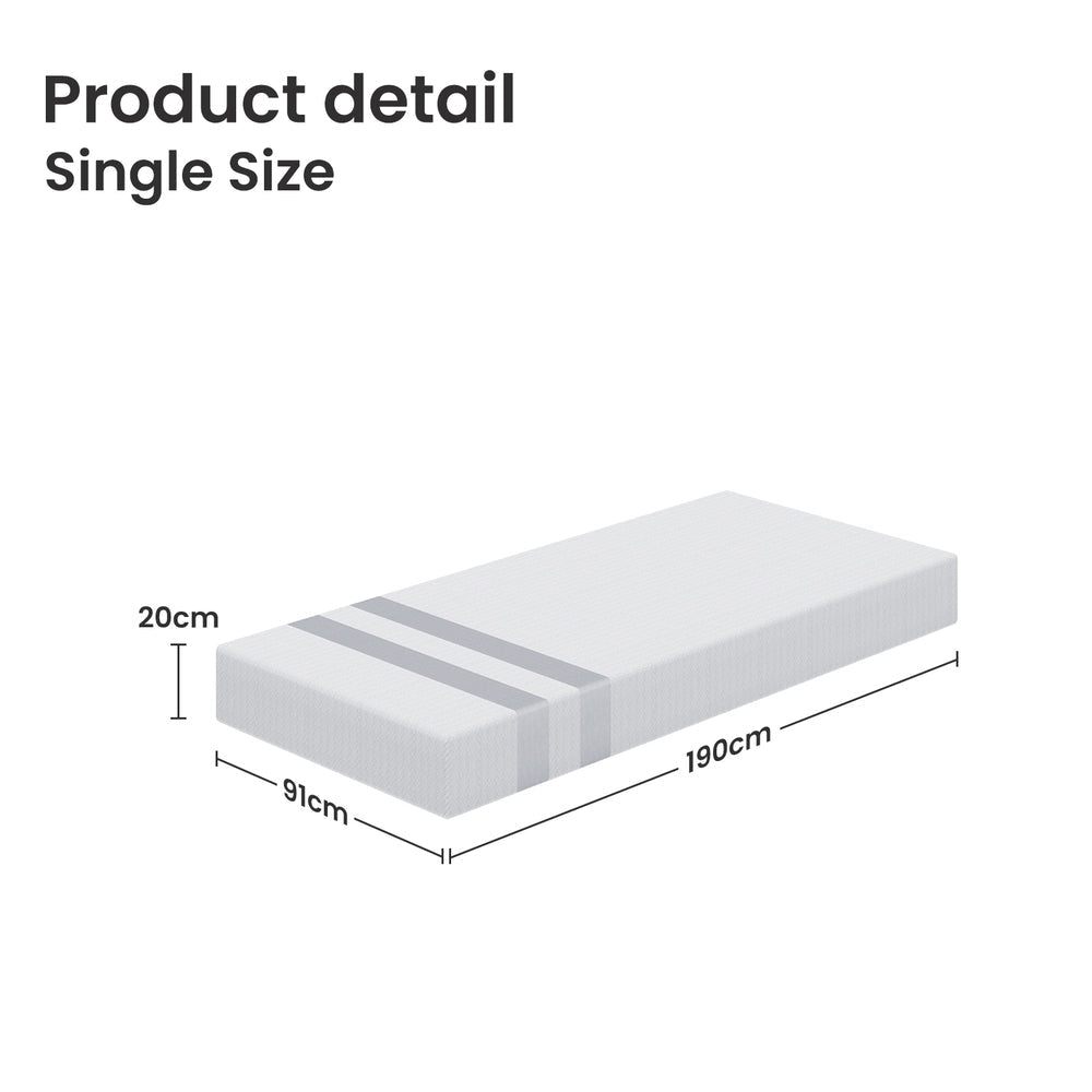 20cm Single Reversible Gel Memory Foam Mattress Medium Soft & Firm - Furniture > Mattresses > Single Mattress - Rivercity House & Home Co. (ABN 18 642 972 209) - Affordable Modern Furniture Australia