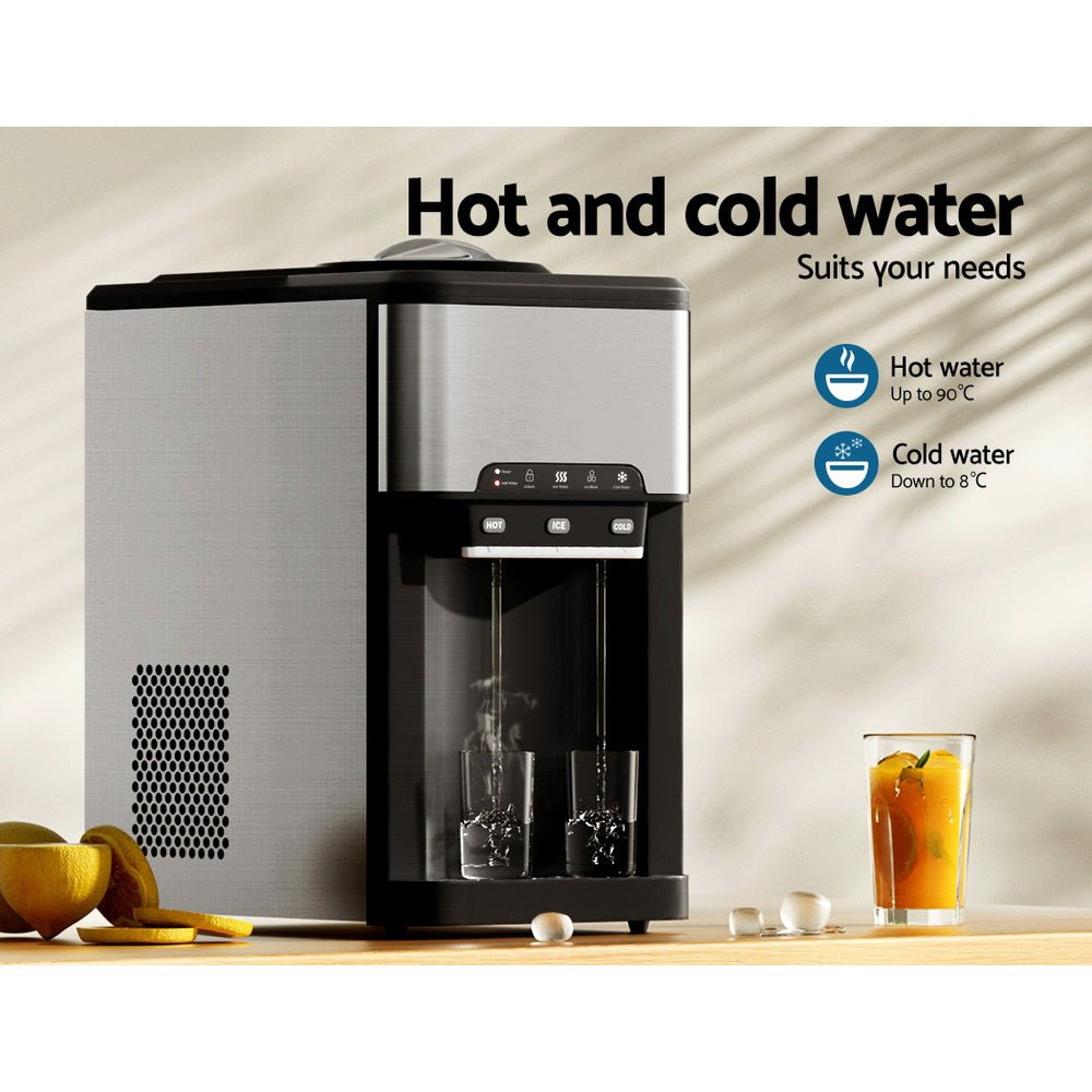 20kg 3 in 1 Ice Maker Machine Cold and Hot Water Dispenser 3L Silver - Appliances > Kitchen Appliances > Ice Makers - Rivercity House & Home Co. (ABN 18 642 972 209) - Affordable Modern Furniture Australia