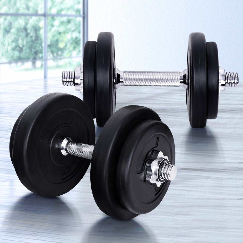 20kg Adjustable Dumbbell Set with Weight Plates - Black & Silver - Sports & Fitness > Exercise, Gym & Fitness > Free Weights - Rivercity House & Home Co. (ABN 18 642 972 209) - Affordable Modern Furniture Australia