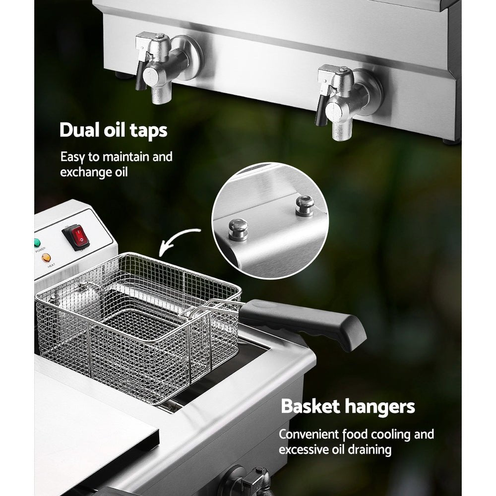 20L Electric Commercial Deep Fryer Double Baskets Oil Taps 6000W - Appliances > Kitchen Appliances > Deep Fryers - Rivercity House & Home Co. (ABN 18 642 972 209) - Affordable Modern Furniture Australia