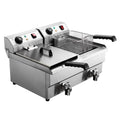 20L Commercial Electric Deep Fryer with Double Baskets and Oil Taps 6000W - Silver