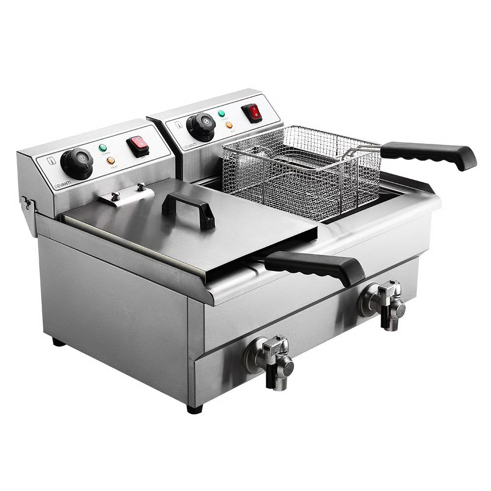 20L Electric Commercial Deep Fryer Double Baskets Oil Taps 6000W - Appliances > Kitchen Appliances > Deep Fryers - Rivercity House & Home Co. (ABN 18 642 972 209) - Affordable Modern Furniture Australia