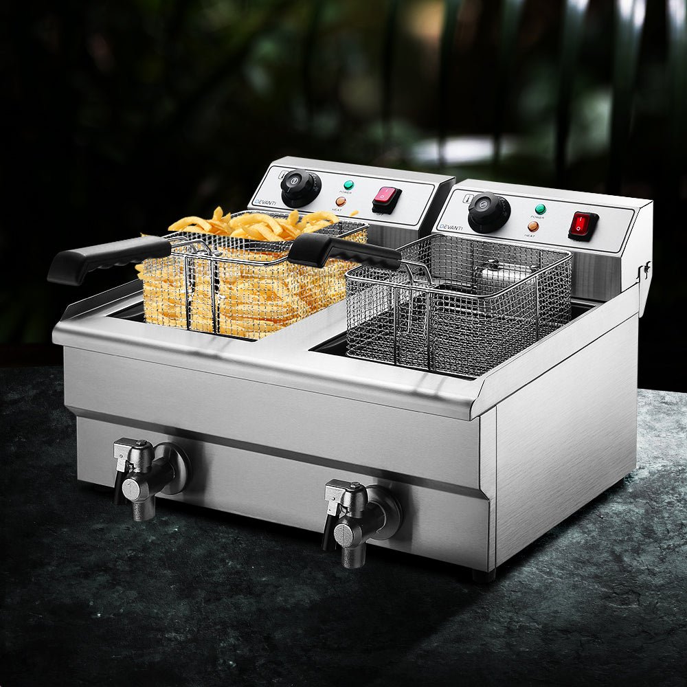 20L Electric Commercial Deep Fryer Double Baskets Oil Taps 6000W - Appliances > Kitchen Appliances > Deep Fryers - Rivercity House & Home Co. (ABN 18 642 972 209) - Affordable Modern Furniture Australia