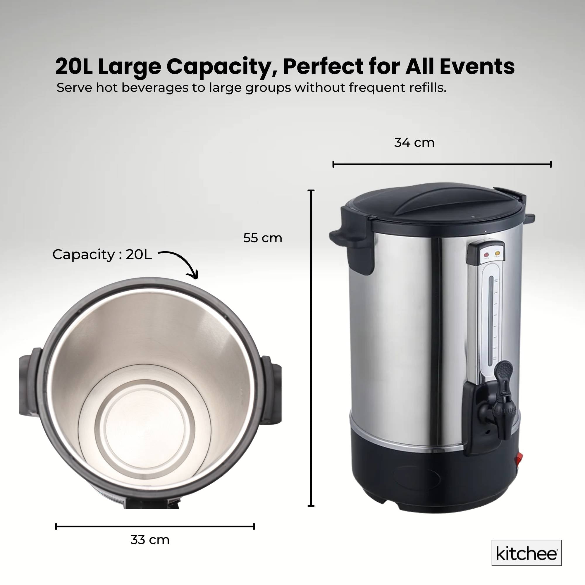 20L Electric Water Boiler - Stainless Steel Commercial Hot Liquid Urn - Appliances > Kitchen Appliances > Kettles - Rivercity House & Home Co. (ABN 18 642 972 209) - Affordable Modern Furniture Australia