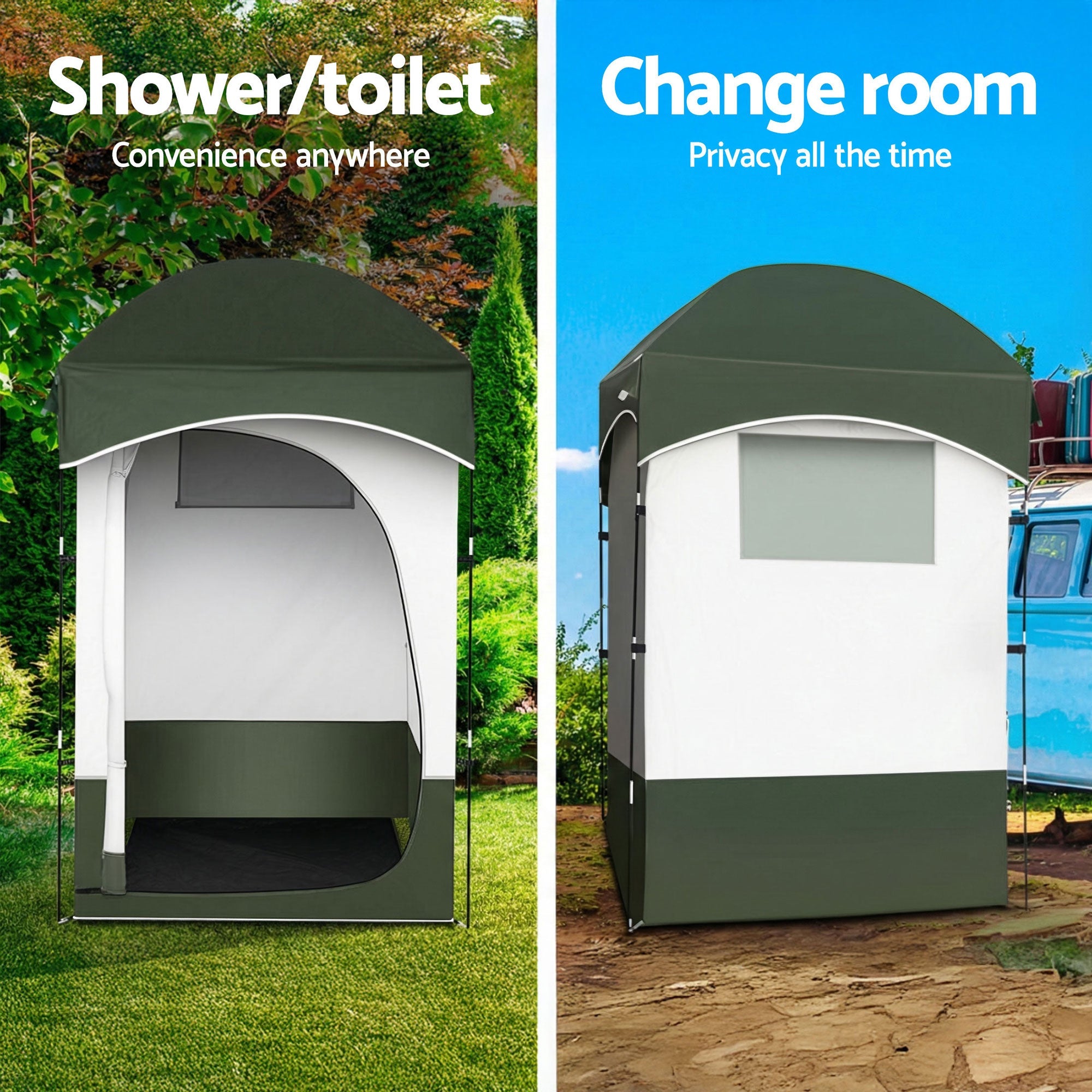 20L Portable Camping Toilet and Shower Tent Set - Grey and Green - Outdoor Recreation > Camping > Portable Toilets & Showers - Rivercity House & Home Co. (ABN 18 642 972 209) - Affordable Modern Furniture Australia