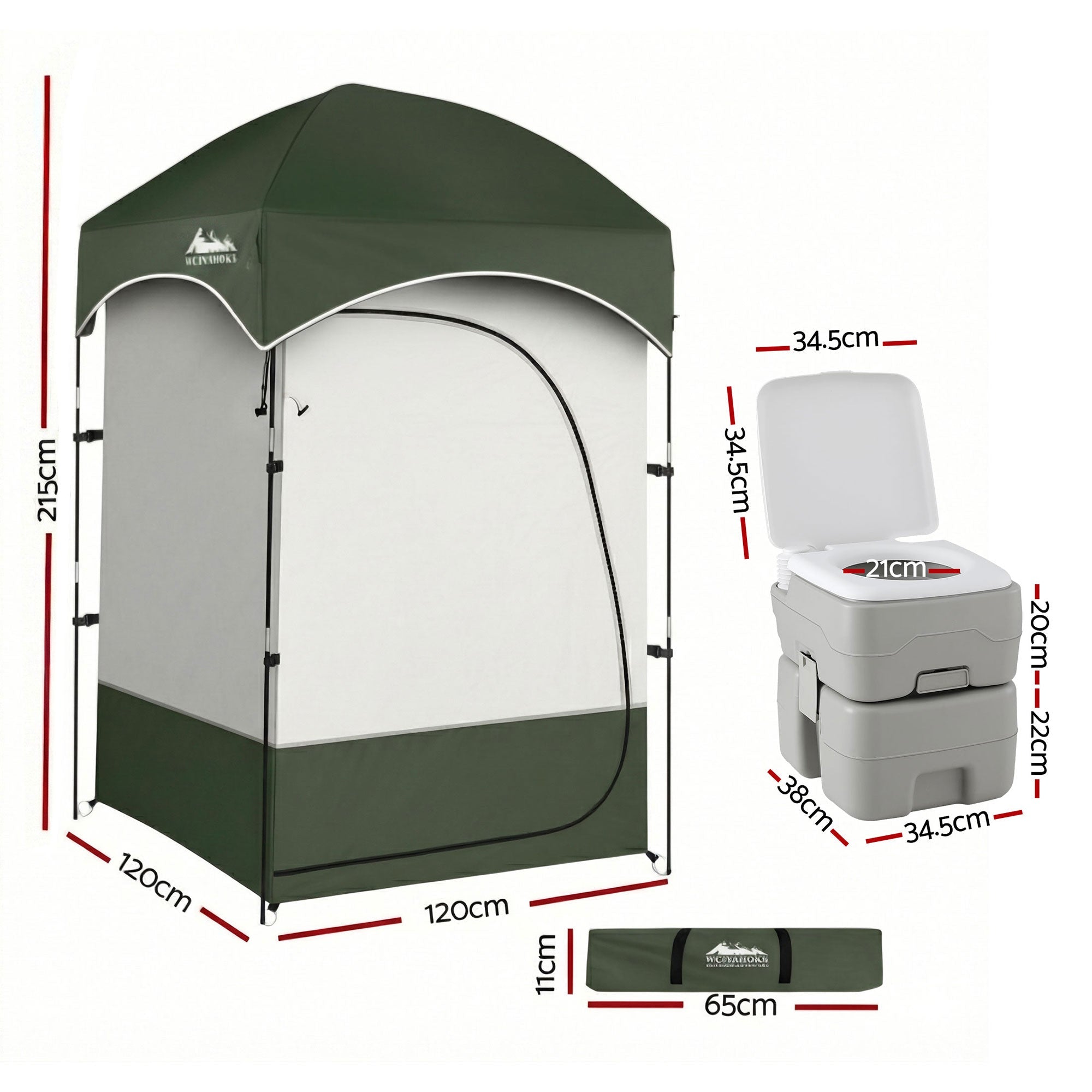 20L Portable Camping Toilet and Shower Tent Set - Grey and Green - Outdoor Recreation > Camping > Portable Toilets & Showers - Rivercity House & Home Co. (ABN 18 642 972 209) - Affordable Modern Furniture Australia