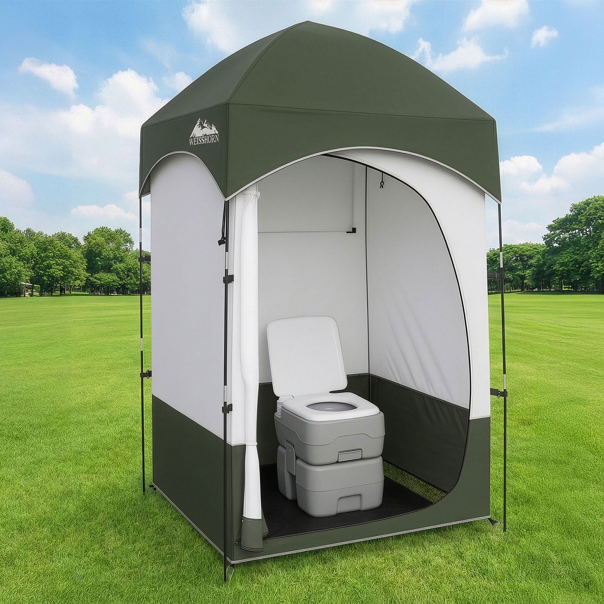 20L Portable Camping Toilet and Shower Tent Set - Grey and Green - Outdoor Recreation > Camping > Portable Toilets & Showers - Rivercity House & Home Co. (ABN 18 642 972 209) - Affordable Modern Furniture Australia