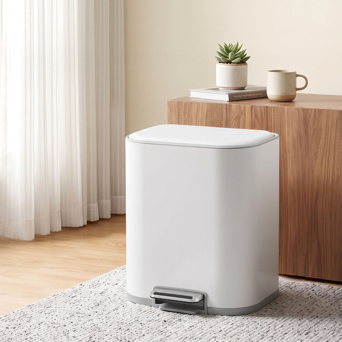 20L Steel Pedal Trash Bin with Soft Close Lid - White - Home & Garden > Kitchen Bins > Pedal Bins - Rivercity House & Home Co. (ABN 18 642 972 209) - Affordable Modern Furniture Australia