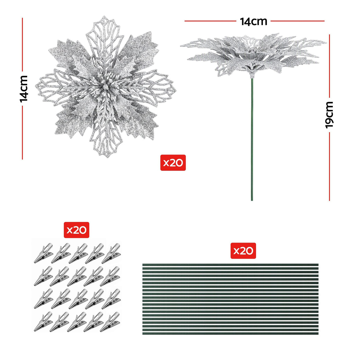 20Pcs Christmas Tree Flower Set Garland Wreath Poinsettia Decorations - Occasions > Christmas > Christmas Decorations - Rivercity House & Home Co. (ABN 18 642 972 209) - Affordable Modern Furniture Australia