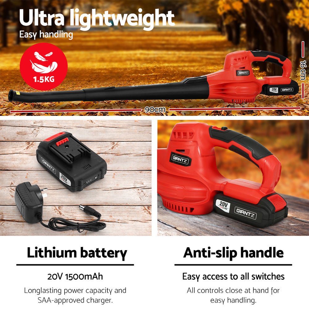 20V Cordless Lithium Battery Electric Leaf Blower with 2-Speed Nozzles - Black and Red - Home & Garden > Garden Tools > Leaf Blowers - Rivercity House & Home Co. (ABN 18 642 972 209) - Affordable Modern Furniture Australia