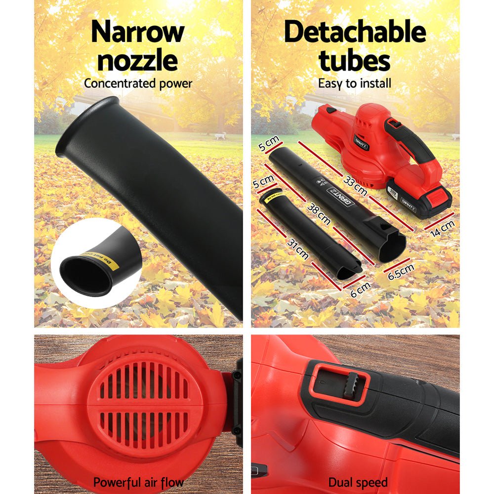 20V Cordless Lithium Battery Electric Leaf Blower with 2-Speed Nozzles - Black and Red - Home & Garden > Garden Tools > Leaf Blowers - Rivercity House & Home Co. (ABN 18 642 972 209) - Affordable Modern Furniture Australia