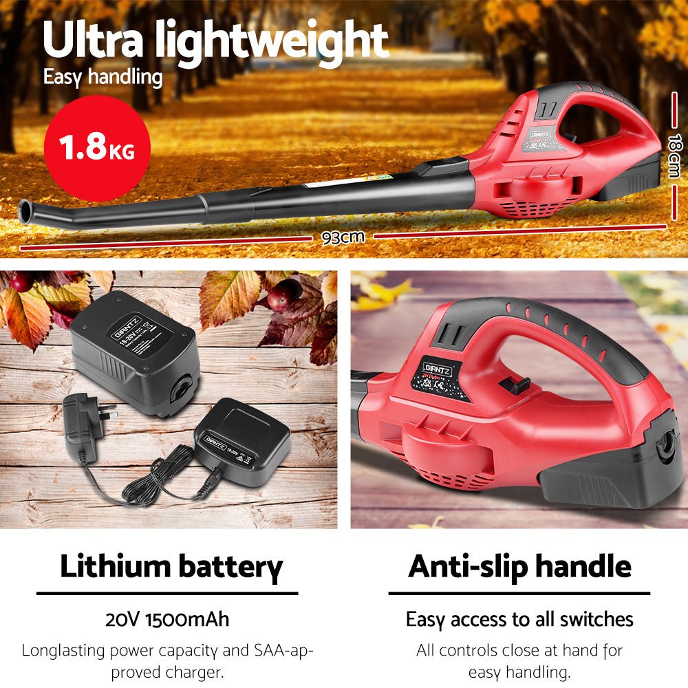 20V Cordless Lithium-Ion Electric Leaf Blower with 2-Speed Nozzles - Black and Red - Home & Garden > Garden Tools > Leaf Blowers - Rivercity House & Home Co. (ABN 18 642 972 209) - Affordable Modern Furniture Australia