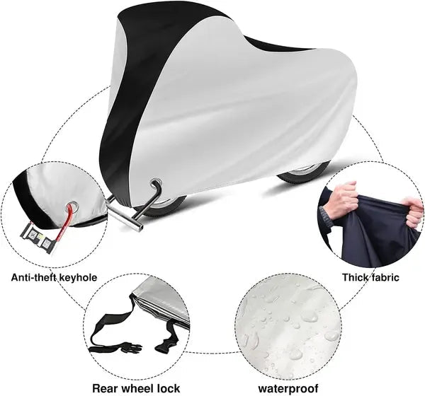 210D Oxford Waterproof Bike Cover with UV Protection and Lock Hole 190 x 65 x 98 cm - Silver and Black - Sports & Fitness > Bikes & Accessories > Bicycle Bags - Rivercity House & Home Co. (ABN 18 642 972 209) - Affordable Modern Furniture Australia