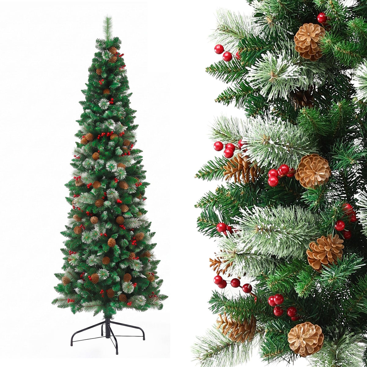 2.1m Artificial Slim Christmas Tree Pine Cone Berry Decor Corner - Occasions > Christmas > Christmas Trees - Rivercity House & Home Co. (ABN 18 642 972 209) - Affordable Modern Furniture Australia