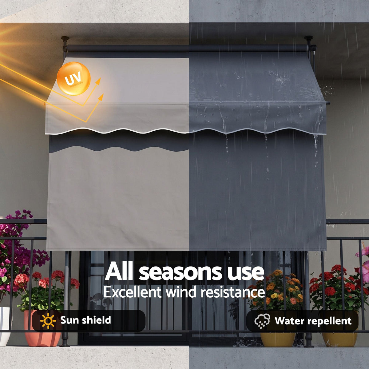 2.1m x 1.8m Manual Pivot Arm Awning with Front Curtain - Grey - Home & Garden > Shading > Awnings - Rivercity House & Home Co. (ABN 18 642 972 209) - Affordable Modern Furniture Australia