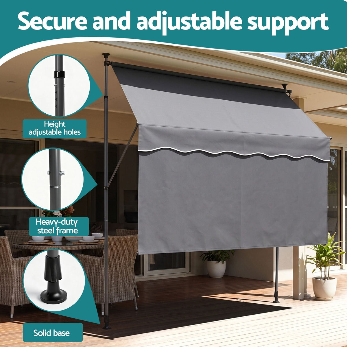2.1m x 1.8m Manual Pivot Arm Awning with Front Curtain - Grey - Home & Garden > Shading > Awnings - Rivercity House & Home Co. (ABN 18 642 972 209) - Affordable Modern Furniture Australia