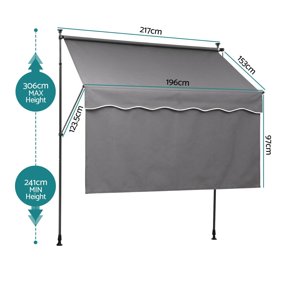 2.1m x 1.8m Manual Pivot Arm Awning with Front Curtain - Grey - Home & Garden > Shading > Awnings - Rivercity House & Home Co. (ABN 18 642 972 209) - Affordable Modern Furniture Australia