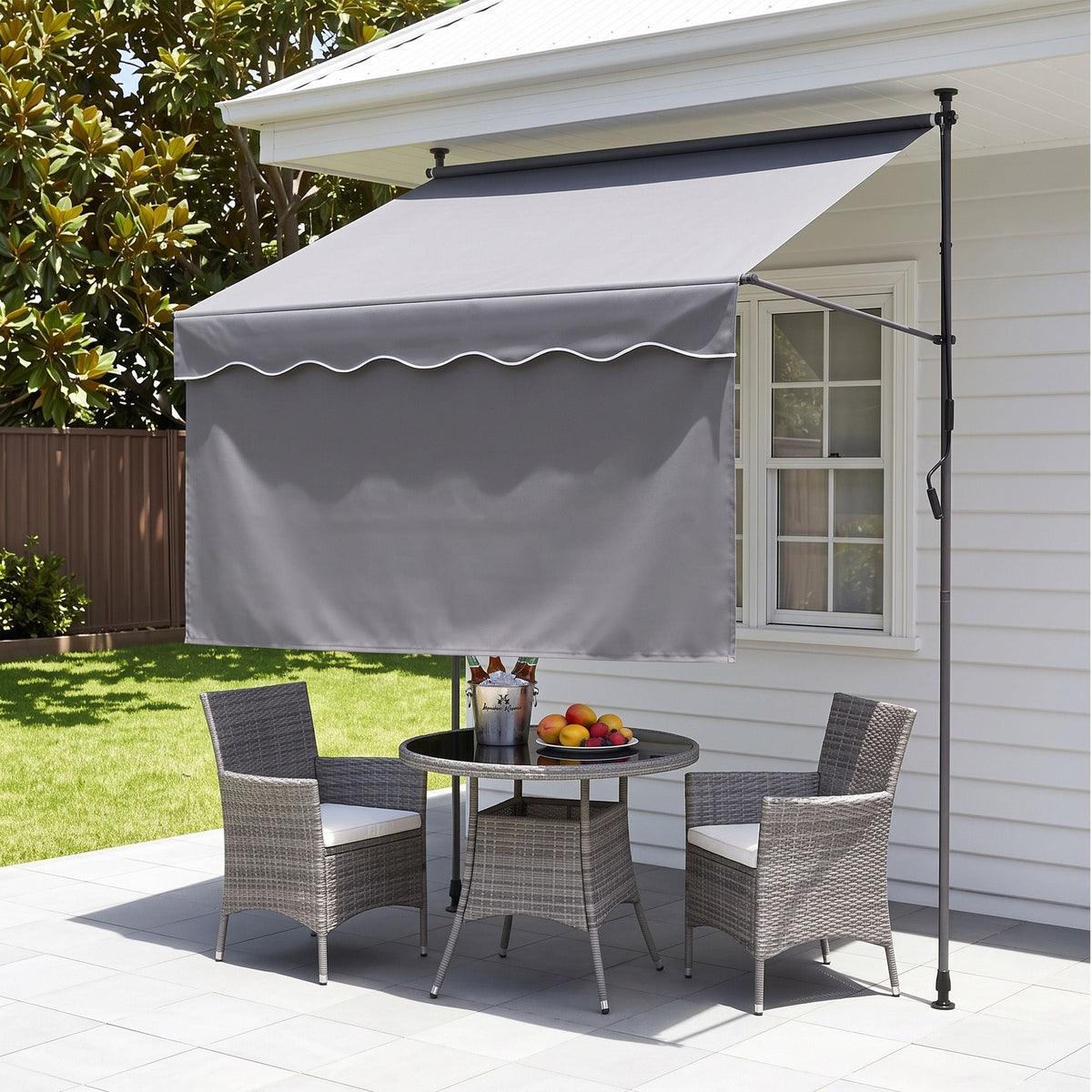 2.1m x 1.8m Manual Pivot Arm Awning with Front Curtain - Grey - Home & Garden > Shading > Awnings - Rivercity House & Home Co. (ABN 18 642 972 209) - Affordable Modern Furniture Australia