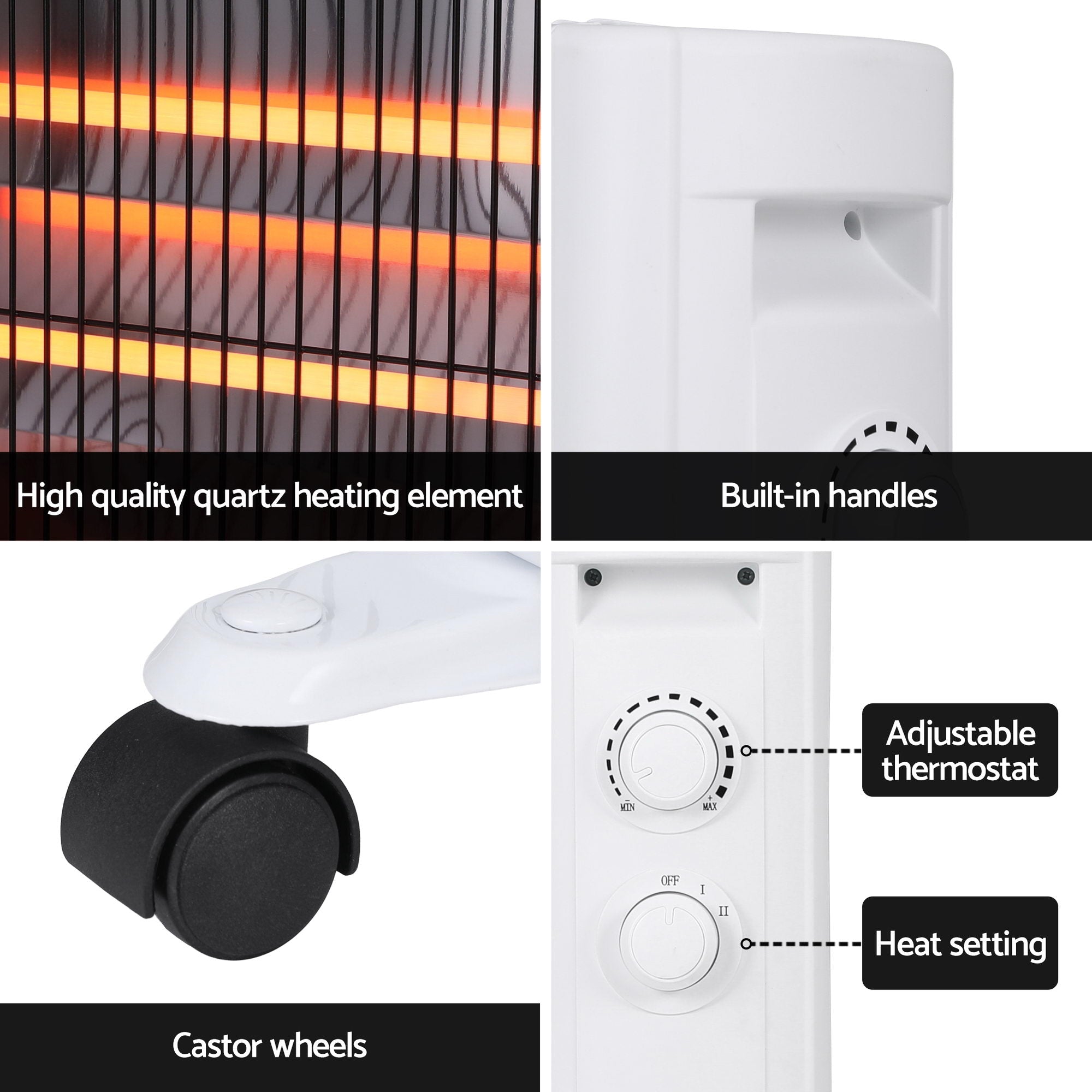 2200W Infrared Radiant Heater Portable Electric Space Heating White - Appliances > Heaters > Patio Heaters - Rivercity House & Home Co. (ABN 18 642 972 209) - Affordable Modern Furniture Australia