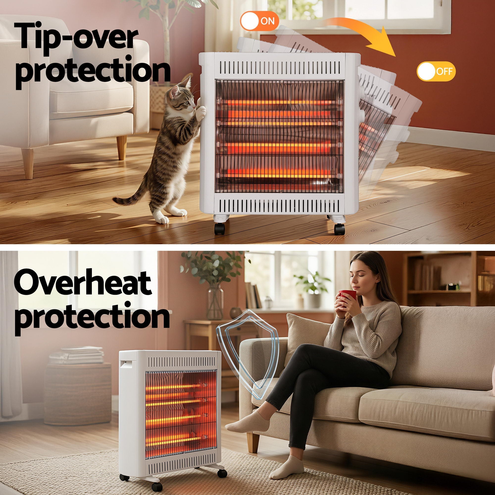 2200W Infrared Radiant Heater Portable Electric Space Heating White - Appliances > Heaters > Patio Heaters - Rivercity House & Home Co. (ABN 18 642 972 209) - Affordable Modern Furniture Australia