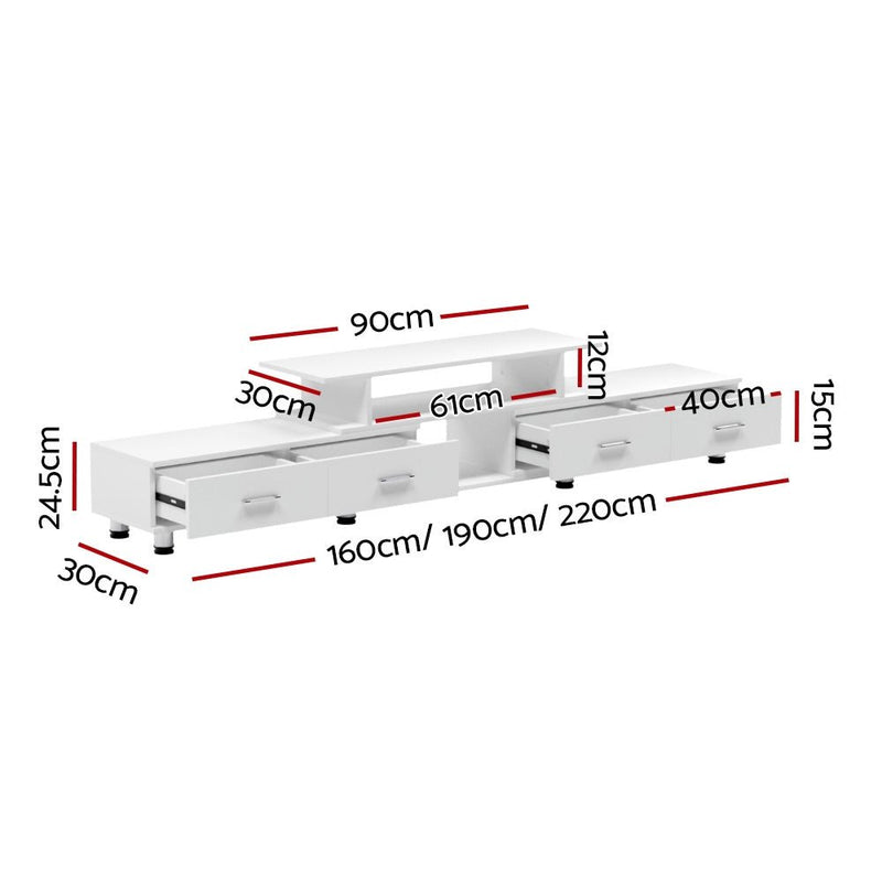 220CM TV Cabinet With Storage Drawers White - Furniture - Rivercity House & Home Co. (ABN 18 642 972 209) - Affordable Modern Furniture Australia