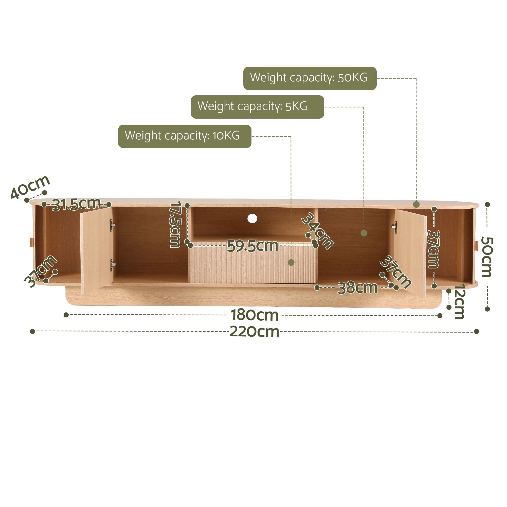 220cm TV Unit Rounded Edge Slide Side Cabinet Door Pine - Furniture > Living Room > TV Units - Rivercity House & Home Co. (ABN 18 642 972 209) - Affordable Modern Furniture Australia